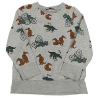 Světlešedá melírovaná mikina s dinosaury a mravenečníky C&A