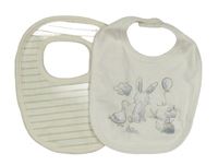 2x slinták - bilý se zvířaty + smetanovo-zelený pruhovaný