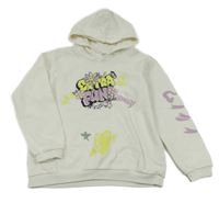 Smetanová mikina s graffiti nápisem s květy a kapucí L&D