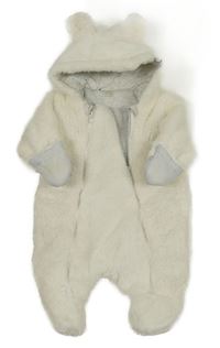 Smetanová chlupatá zateplená kombinéza s kapucí s oušky Primark