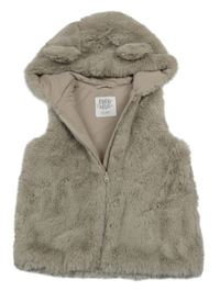 Hnědá kožešinová podšitá vesta s kapucí F&F