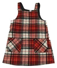 Červeno-černo-smetanové kostkované vlněné šaty Tu