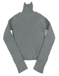 Šedý melírovaný žebrovaný svetrový crop rolák Zara