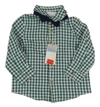 Nové - 2set - Tmavozeleno-bílá kostkovaná košile + tmavomodrý manšestrový motýlem Primark