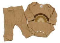 2set - Hnědé žebrované body s duhou + lehké tepláky Shein