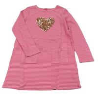 Tmavorůžové pruhované šaty se srdcem z flitrů Next