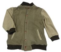 Khaki-hnědá fleecová podšitá propínací mikina