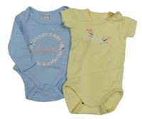 2x body - žluté body s motýly + světlemodré s nápisem s květy