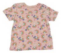 Růžové tričko s duhami a srdíčky Primark