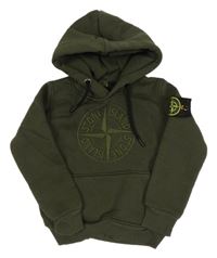 Khaki mikina s výšivkou a kapucí Stone Island