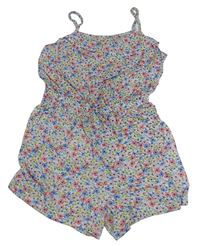 Bílo-barevný květovaný lehký kraťasový overal zn. H&M