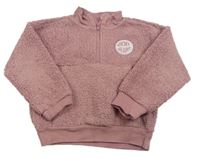 Starorůžová huňatá mikina s nášivkou DKNY