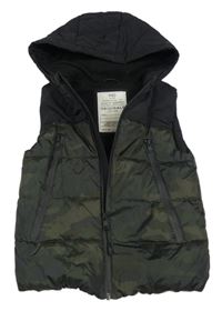 Khaki-černá army šusťáková zateplená vesta s kapucí M&S