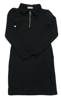 Černé žebrované šaty s límečkem Matalan