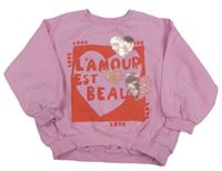 Světlerůžová mikina se srdíčky z flitrů Next