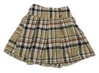 Hnědo-černo-bílá kostkovaná sukně s knoflíky 