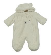 Smetanová kožešinová zateplená kombinéza s medvědem a kapucí Nutmeg