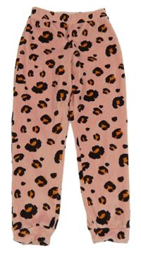Růžovo-černé leopardí plyšové pyžamové kalhoty F&F