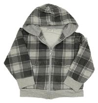 Šedo-tmavošedá kostkovaná propínací mikina s kapucí 