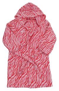 Růžovo-tmavorůžový vzorovaný chlupatý župan s kapucí 