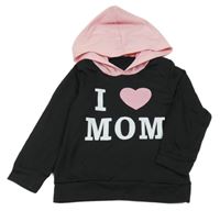 Černo-růžová mikina s nápisem a kapucí Shein