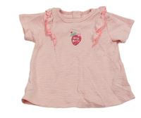 Růžové pruhované tričko s volánky a jahodou 