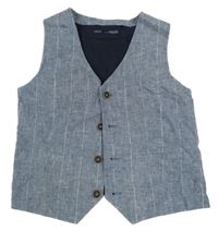 Modrá lněná pruhovaná společenská vesta Next