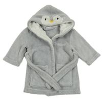 Šedý plyšový župan s kapucí - tučňák 