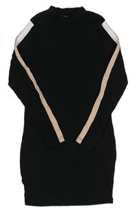 Černé žebrované elastické šaty se stojáčkem New Look