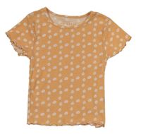 Oranžové žebrované květované tričko Primark
