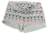 Bílo-černo-růžové vzorované riflové kraťasy zn. H&M