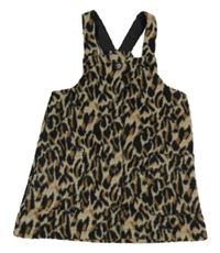 Béžovo-černo-hnědé vlněné propínací šaty s leopardím vzorem Tu