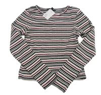 Nové - Bílo-vínovo-černé pruhované žebrované crop triko Matalan
