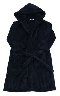 Tmavomodrý plyšový župan s kapucí M&S