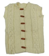 Smetanová pletená vzorovaná propínací vesta 