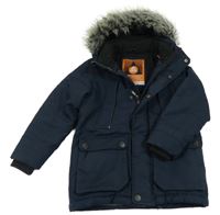 Tmavomodrá šusťáková zimní bunda s kapucí s kožešinou Next