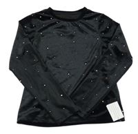 Nové - Černé sametové crop triko s kamínky 