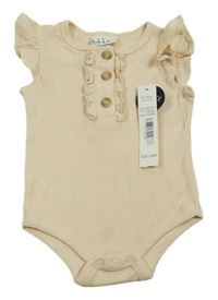 Nové - Béžové žebrované body s volánky 