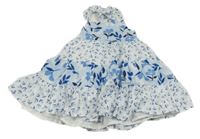 Bílo-světlemodré květované šaty s volánky 