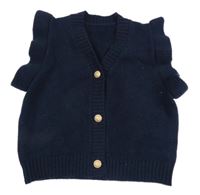 Tmavomodrá svetrová propínací vesta s volánky 