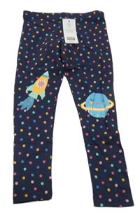 Nové - Tmavomodro-barevné puntíkaté legíny s planetou F&F