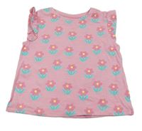 Růžový květovaný top s volánky Tu