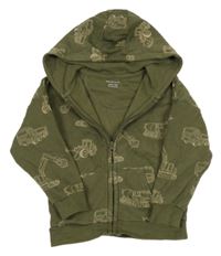 Khaki propínací mikina s auty a kapucí Primark