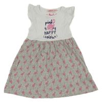 Bílo-šedé šaty s plameňáky Alive