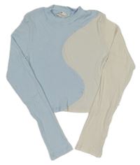 Bílo-světlemodré žebrované crop triko H&M