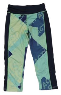 Tmavomodro-zelené vzorované sportovní crop legíny s nápisy Manguun