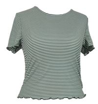 Dámské khaki-bílé pruhované crop žebrované tričko Vero Moda 