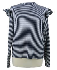 Dámské bílo-tmavomodré proužkované žebrované triko s volánky George 