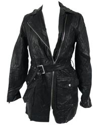 Dámský černý koženkový kabát s páskem New Look 