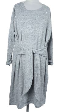 Dámské šedé melírované pletené šaty s cvočky a páskem Esmara 